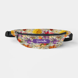 Riñoneras Elegante color púrpura floral gris estampado monog