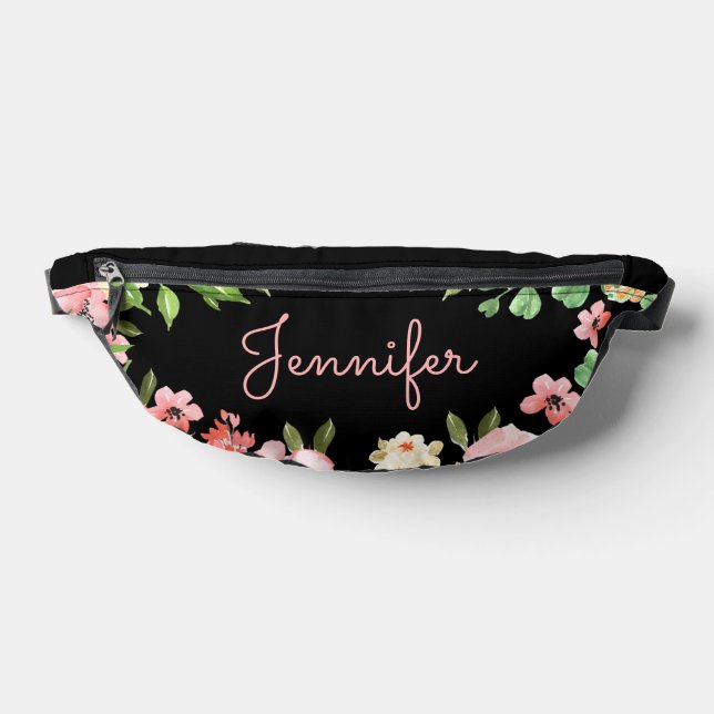 Riñoneras elegante floral rosa negro personalizado (Distribución)