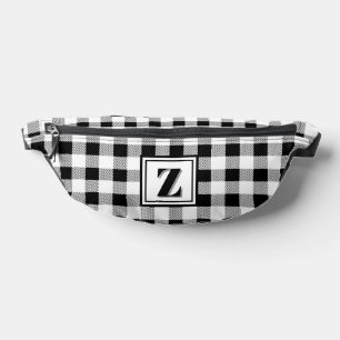Riñoneras Elegante gingham blanco y negro con monograma pers