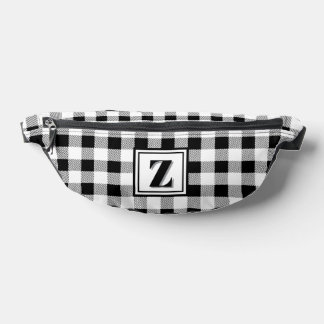 Riñoneras Elegante gingham blanco y negro con monograma pers