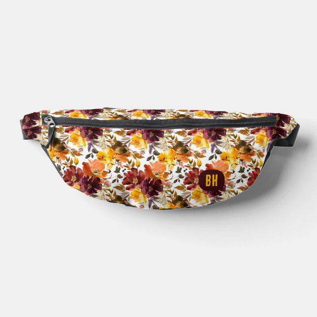 Riñoneras Elegante Monograma de Boho Floral de flores de oto (Distribución)