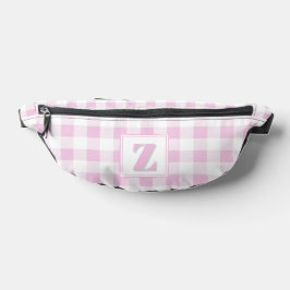 Riñoneras Elegante monograma personalizable de gingham rosa 