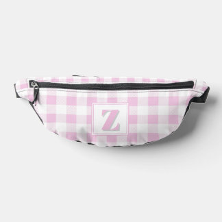 Riñoneras Elegante monograma personalizable de gingham rosa 