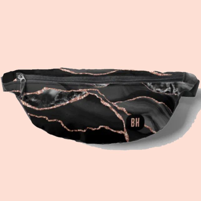 Riñoneras Elegante Rosa negro Purpurina de oro Agate Marble (Subido por el creador)