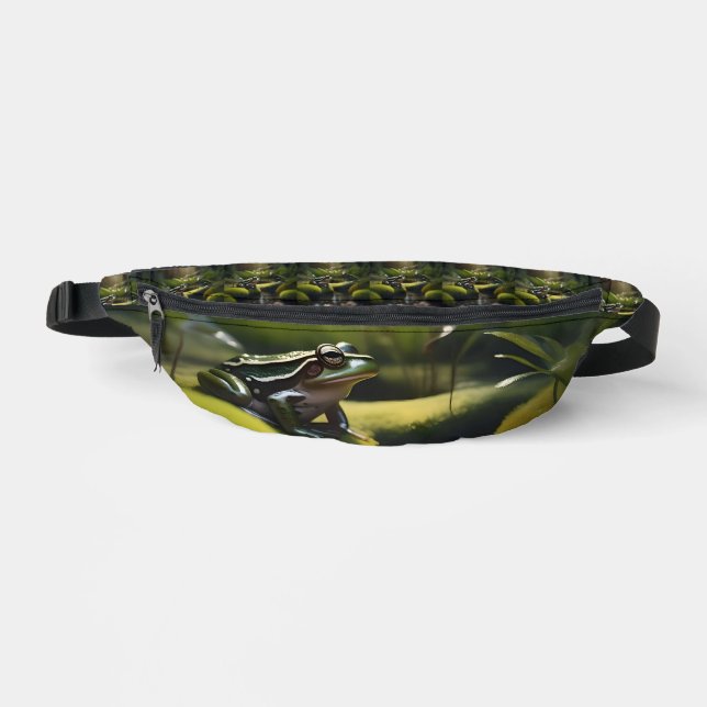 Riñoneras Emerald Serenity: A Green Frog by the River, (Anverso)