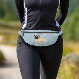 Riñoneras Fawn Pug Dog Cute Cartog Ilustracion de perro Azul