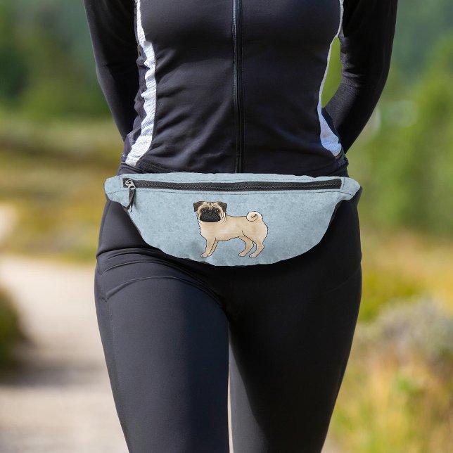 Riñoneras Fawn Pug Dog Cute Cartog Ilustracion de perro Azul (Please note: This image is a digital mockup. The product may not be in scale.)