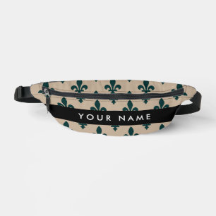 Riñoneras Fleur de Lis, Verde sobre Beige, Real, Tu Nombre
