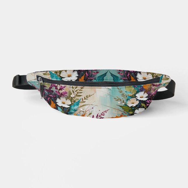 Riñoneras Floral colorida sobre beige azul Verde azulado (Anverso)