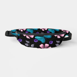 Riñoneras Floral Rosa Caprichosa y Mariposa Azul Sin Costura