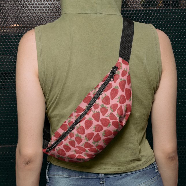 Riñoneras Fresas rojas maduras con patrones rosados (Subido por el creador)