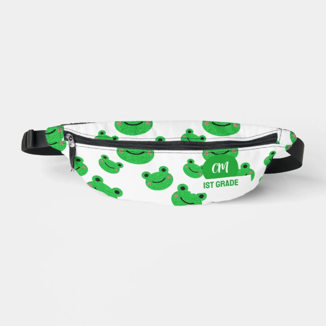 Riñoneras Frog Happy Face Pattern Green Monogram School (Anverso)