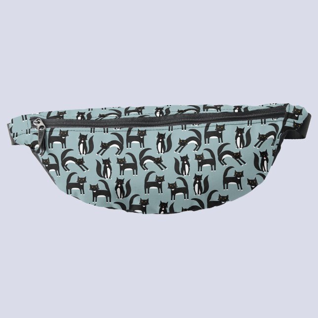 Riñoneras Gato negro y blanco (Black and white tuxedo cat pattern fanny pack)
