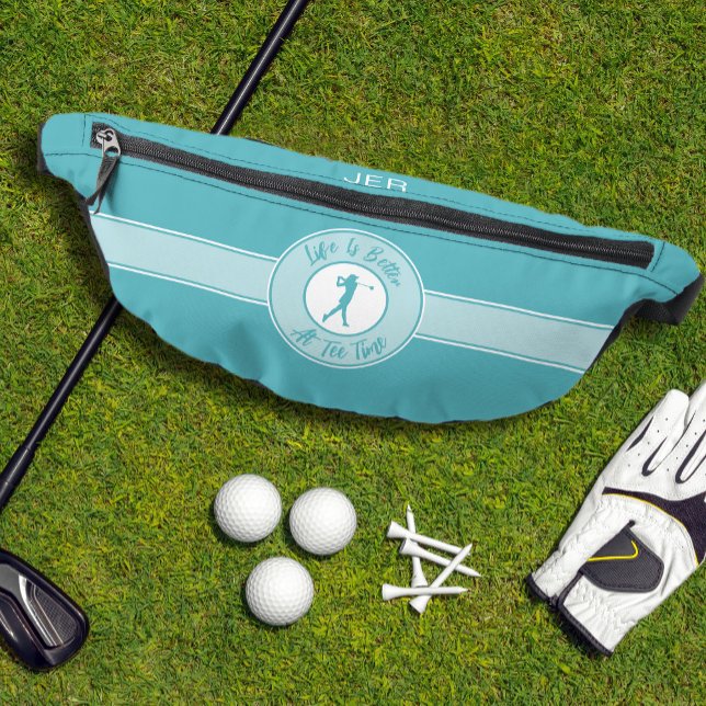 Riñoneras Golf Tee Sports Monograma Verde azulado para ella (Golfer Humor Golf Tee Sports Monogram Teal For Her Fanny Pack)