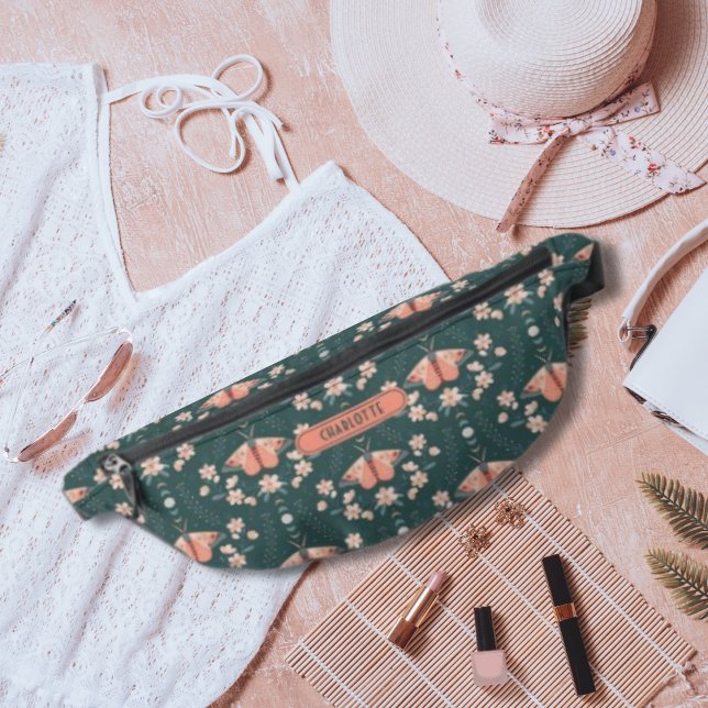 Riñoneras Green Peach Boho Floral Luna Moth Daisy Pattern (Subido por el creador)