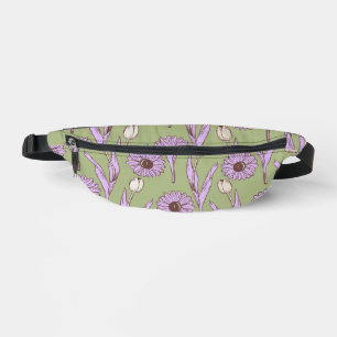 Riñoneras Green Purple Retro Y2K Funky Hippie Flower Pattern
