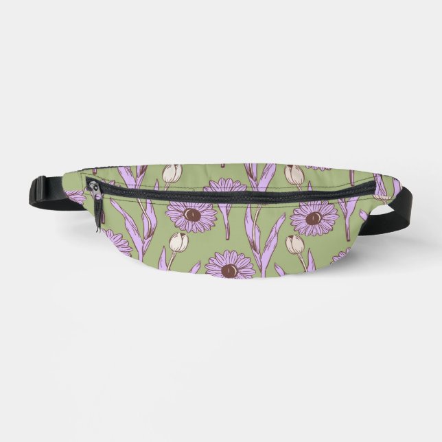 Riñoneras Green Purple Retro Y2K Funky Hippie Flower Pattern (Anverso)