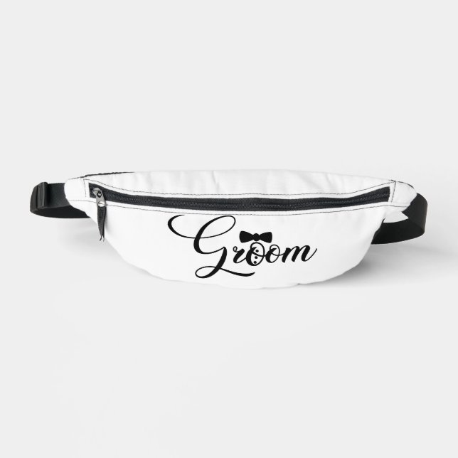 Riñoneras Groom Black Text en White Fanny Pack (Anverso)