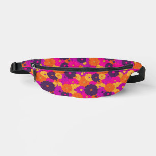 Riñoneras Groovy poder de flores hippie morado y rosa