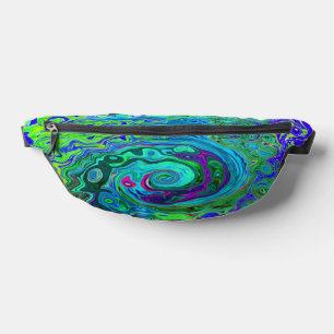 Riñoneras Groovy Resumen Swirl Retro Verde y Azul