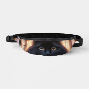 Riñoneras Hermoso Gato Negro Fluffy con Ojos de Oro