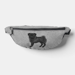Riñoneras Ilustración de perro pug negro lindo dibujo animad