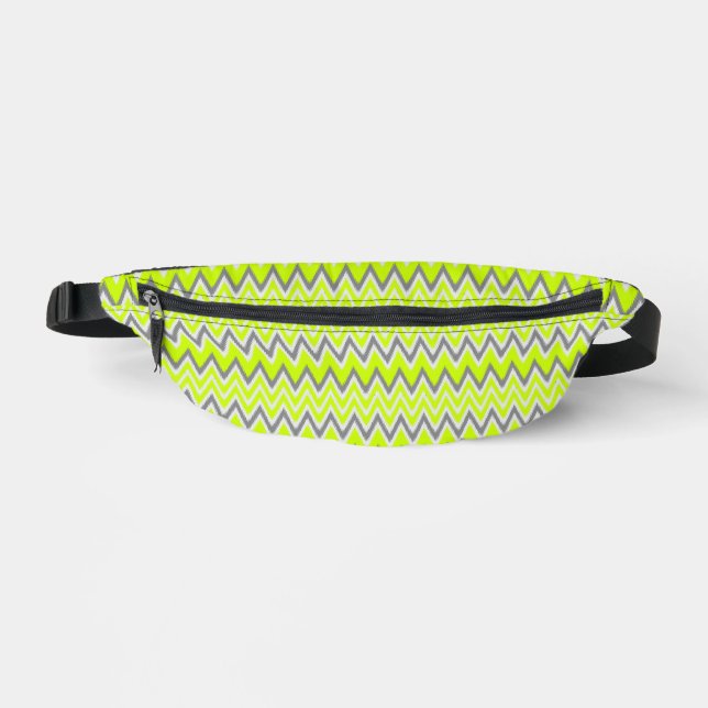 Riñoneras Lindas rayas en zigzag gris claro verde (Anverso)