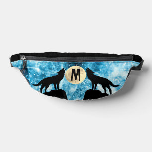 Riñoneras Lobo aullador Luna llena azul negro Monograma pers