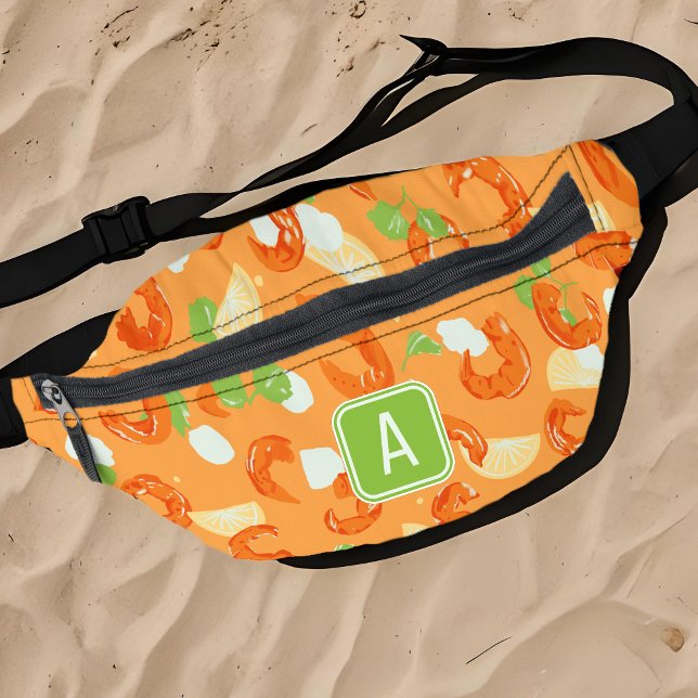 Riñoneras Marisco de camarón Monograma Naranja de limón de v (Tropical shellfish Mexican shrimp pattern backpack for seafood lovers Summer travel)