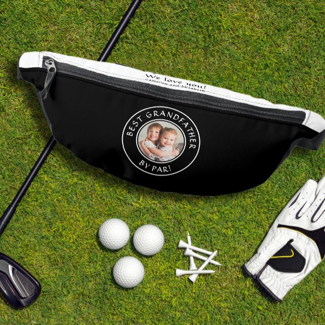 Riñoneras Mejor abuelo por par foto personalizada negro (Best Grandfather By Par Golfer Photo Custom Black Fanny Pack)