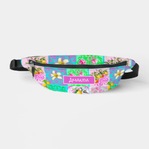 Riñoneras Moda color rosa cítrico siciliano tejas florales