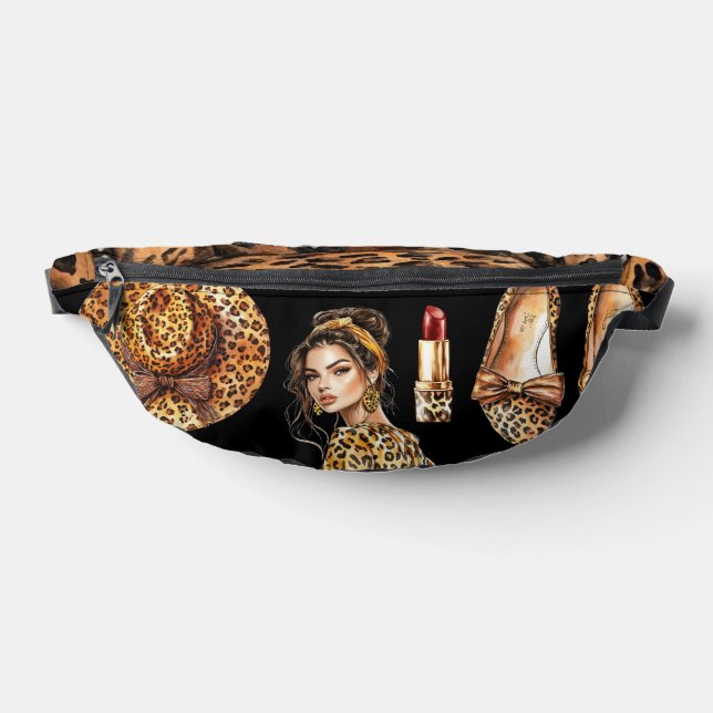 Riñoneras Moda de Estampado de Leopardo Fondo Negro (Distribución)