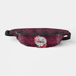 Riñoneras Moda falsa Purpurina plateado Burgundy Floral mono