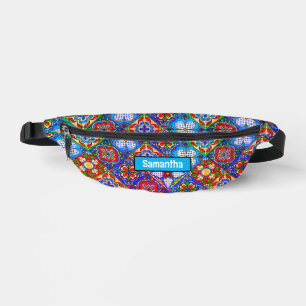 Riñoneras Moda talavera mexicana azulejos púrpura azul monog