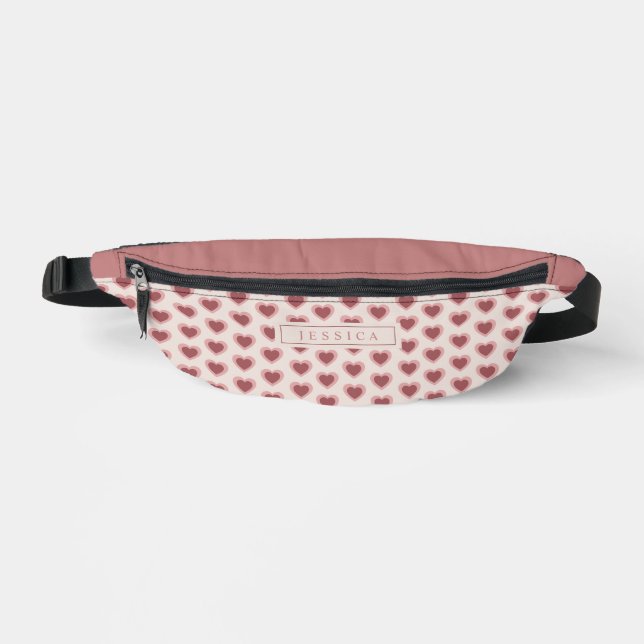 Riñoneras Monogram Retro Hearts Pink Burgundy (Anverso)
