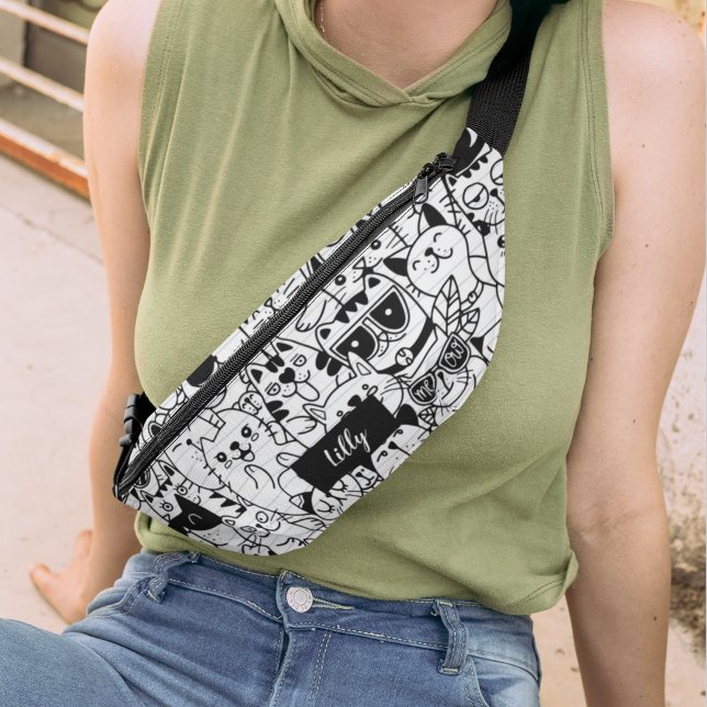 Riñoneras Monograma de dibujo de Ilustracion de gato negro l (Subido por el creador)