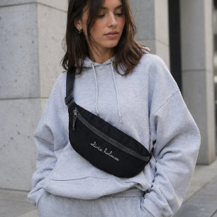 Riñoneras Monograma de moda   Nombre de guión negro moderno