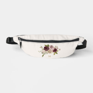 Riñoneras Monograma Floral Moderno de Burgundy Rosa en Acuar