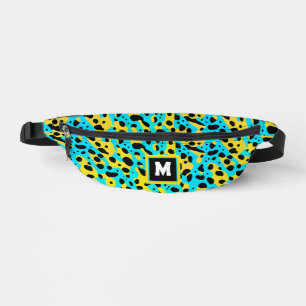 Riñoneras Monograma fresco de patrón de leopardo turquesa ab