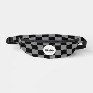 Riñoneras Monograma geométrico retro gris a cuadros negro