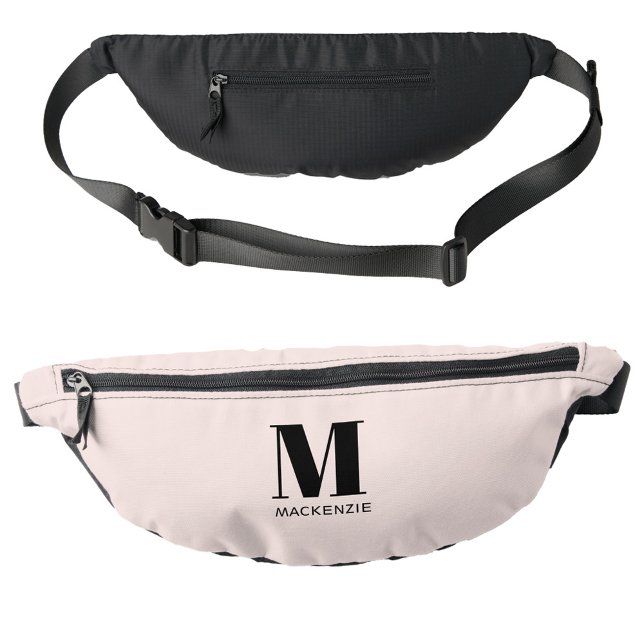 Riñoneras Monograma moderno Nombre inicial Rubor Rosa (Simple monogram initial name personalized blush pink fanny pack bag)