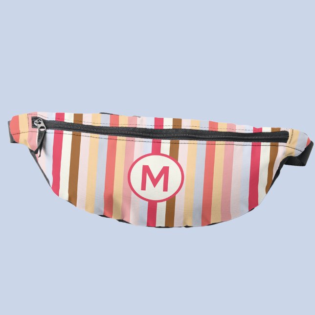 Riñoneras Monograma Monograma Banda de caramelo Pastel Moder (Modern monogram initial pastel candy stripe fanny pack)