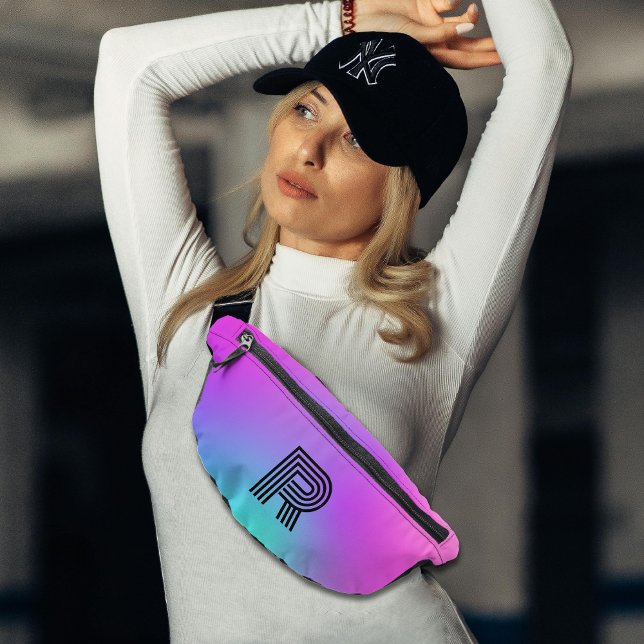 Riñoneras Monograma Neón Azul Rosa y Morado Ombre (Neon Pink Blue & Purple Ombre Monogram Fanny Pack)