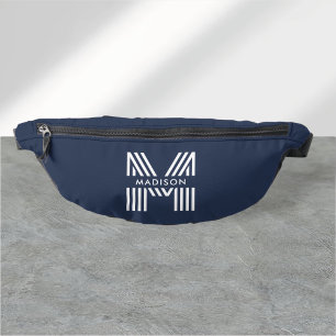Riñoneras Monograma retro azul de la marina moderna