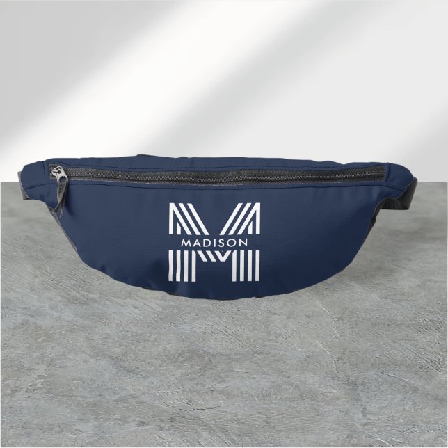 Riñoneras Monograma retro azul de la marina moderna (Subido por el creador)
