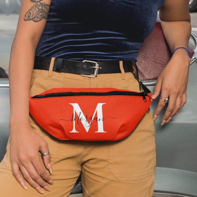 Riñoneras Naranja de nombres iniciales de monograma personal (Personalize Monogram Initial Name Orange Fanny Pack)