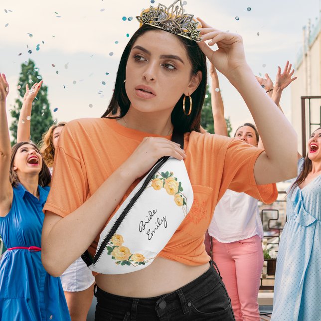 Riñoneras Naranja De Novia Floral Elegante Purpurina De Oro  (Zazzle Bride Name Orange Floral Elegant Gold Glitter Geo  Fanny Pack)