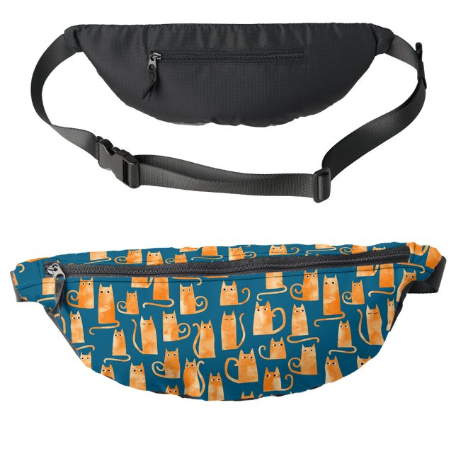 Riñoneras Naranja divertido Cat Verde azulado Green (Fun orange ginger cat pattern teal green fanny pack bag)