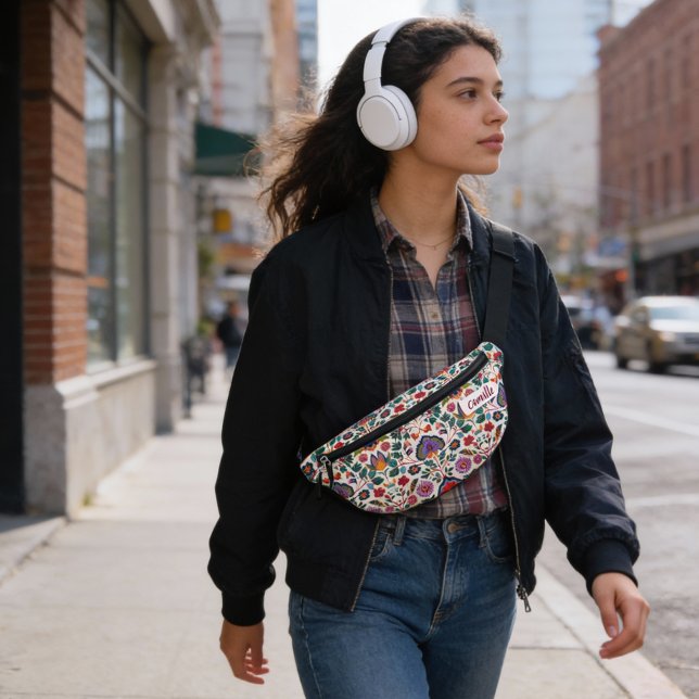 Riñoneras Naranja Rosa bonito Patrón Floral Casco de algodón (Pretty Pink Orange Floral Pattern Vintage Cottage Fanny Pack)