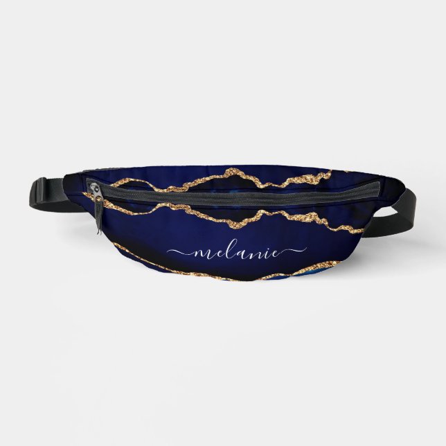 Riñoneras Navy Blue Gold Purpurina Nombre personalizado Fann (Anverso)